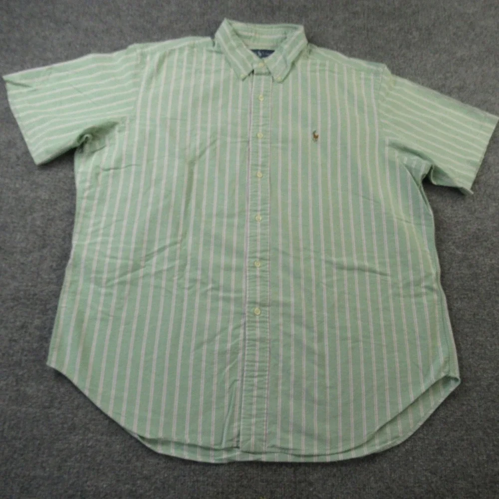 Ralph Lauren Shirt Mens XL Green Stripe Classic‎ Fit Short Sleeve Button Down